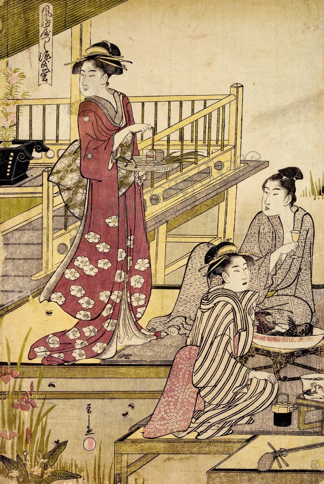 Affiche Japonaise Antique Trois Geisha sur Véranda