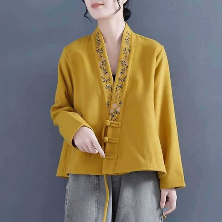 Veste Kimono Femme Brodée jaune