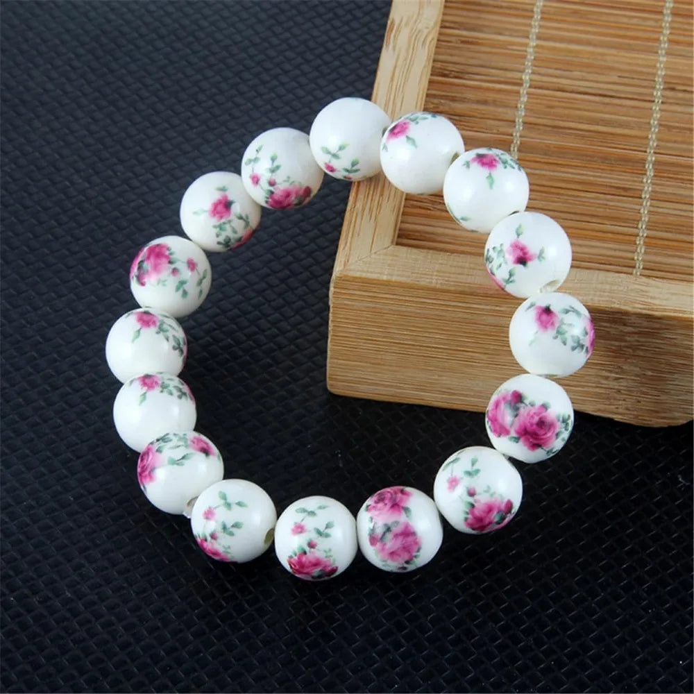 Bracelet Japonais Perles Céramique à fleur