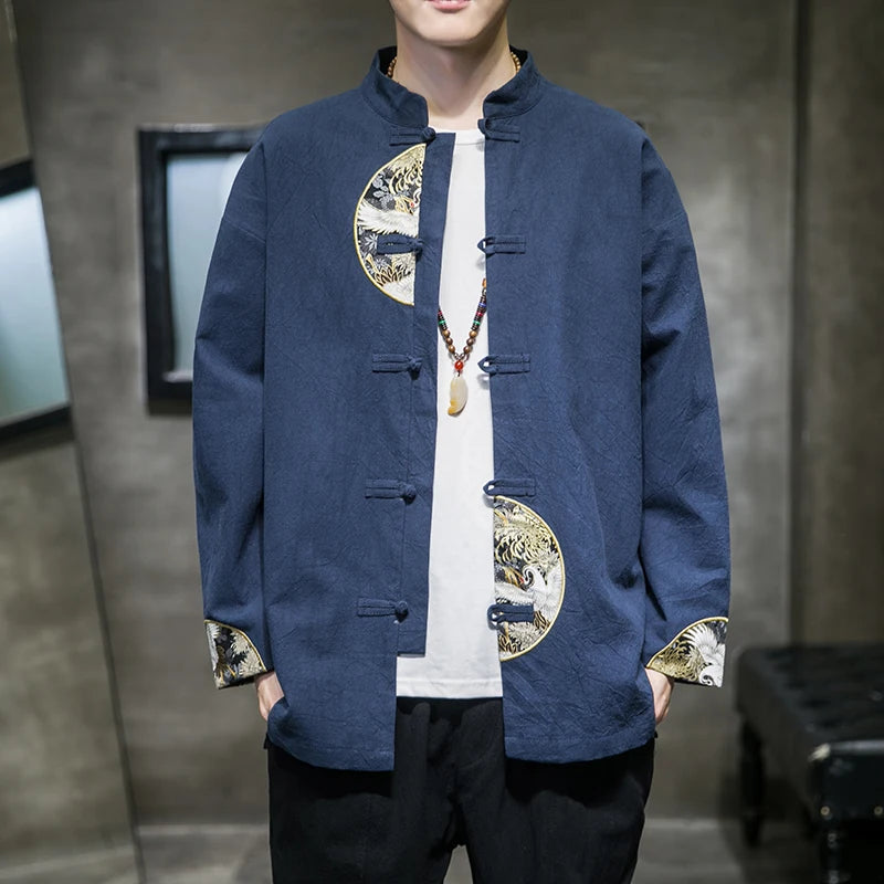Herren-Kimono-Anzugjacke mit Kranichmuster