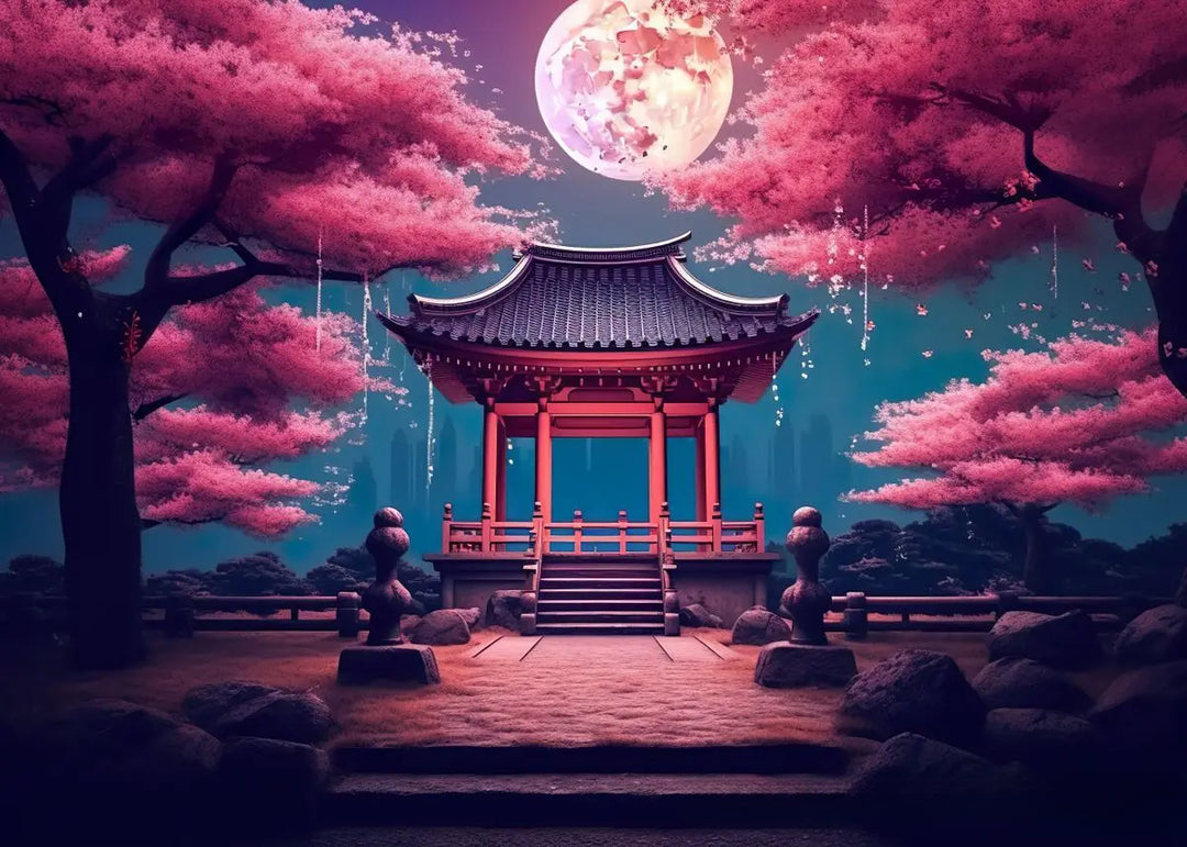 Affiche Japonaise Porte Torii et Arbre de Cerise