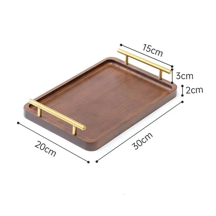 Tea service tray with gold metal handle