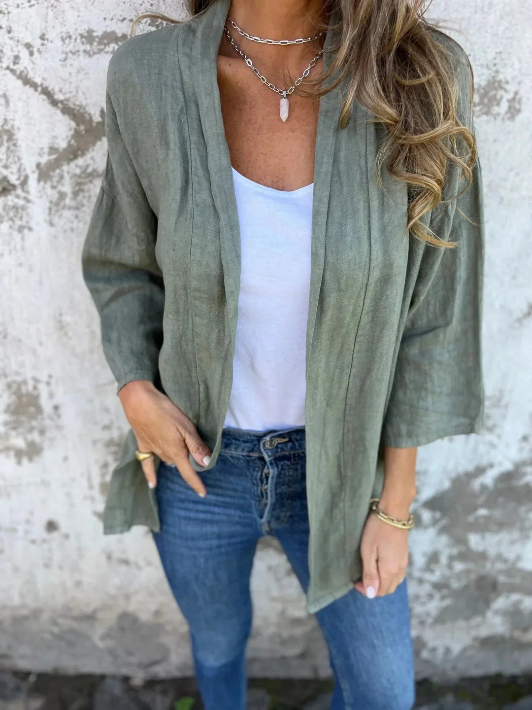 Veste Kimono Femme en Coton vert