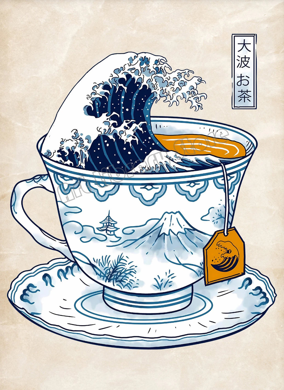 Affiche Japonaise Tasse de Café Motif Yama Fuji