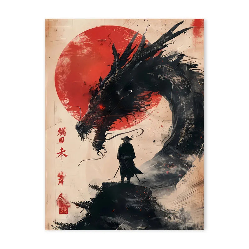 Affiche Japonaise Dragon et Samouraï
