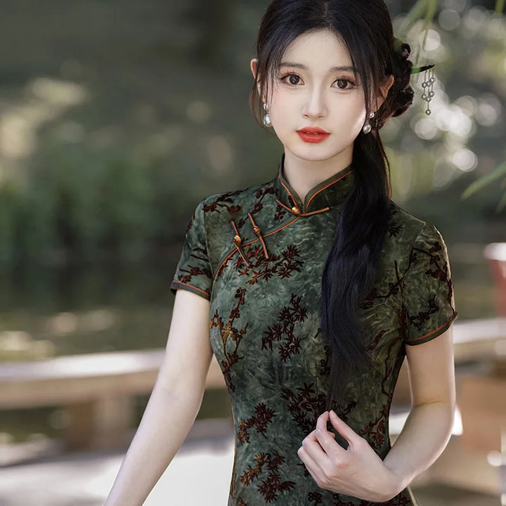 Robe Japonaise En Velours Vert
