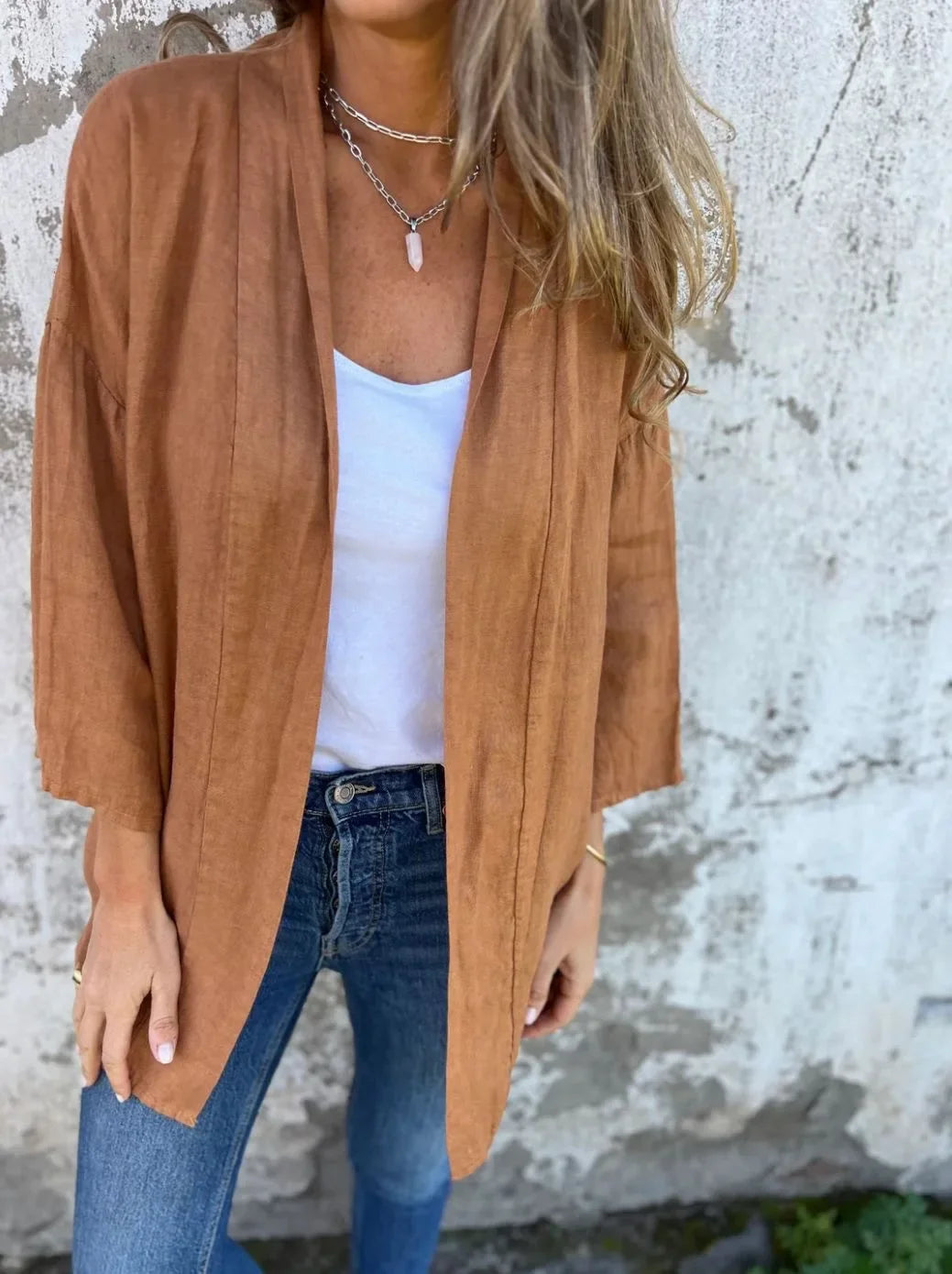 Veste Kimono Femme en Coton marron