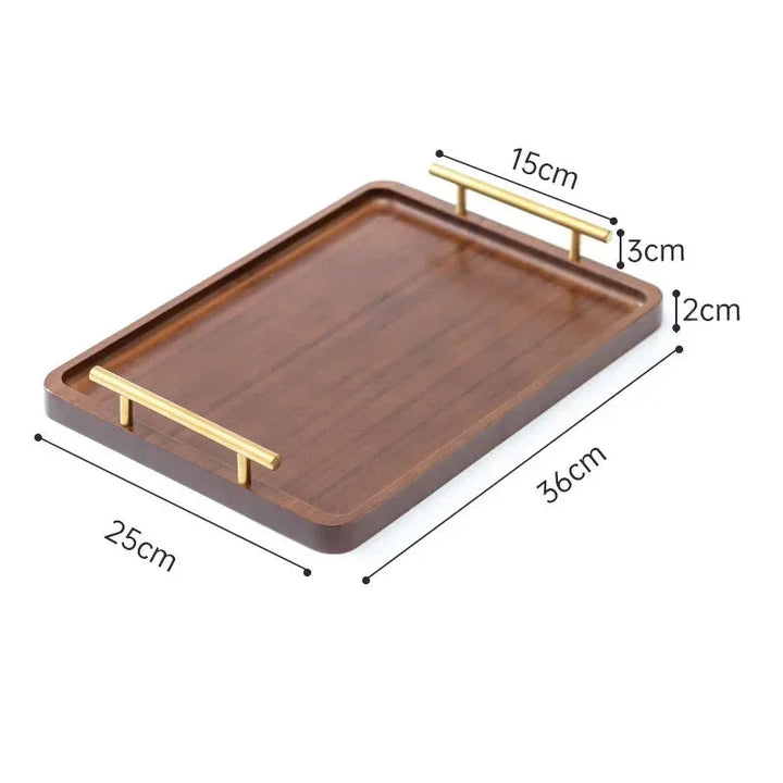 Tea service tray with gold metal handle