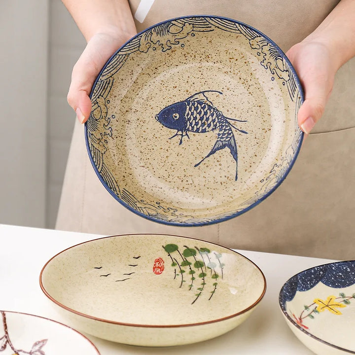Assiette Japonaise Peinte à la Main poisson