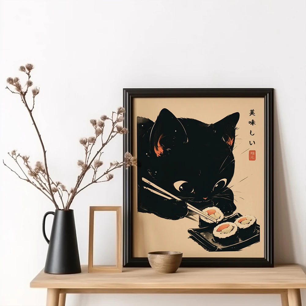 Tableau Japonais Chat Noir