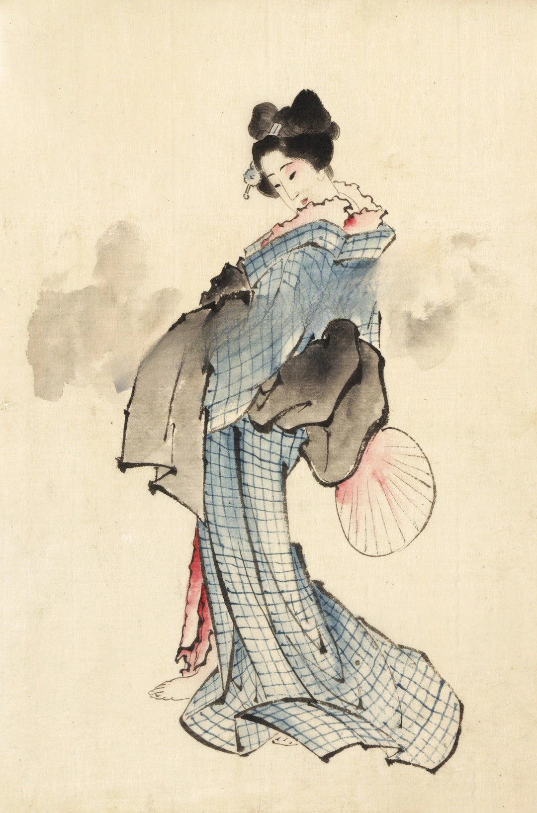 Affiche Japonaise Antique Geisha Éventail en Main