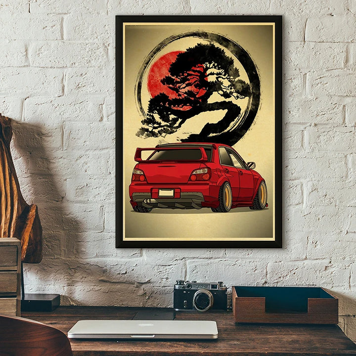 Tableau Japonais motif voiture de course rouge