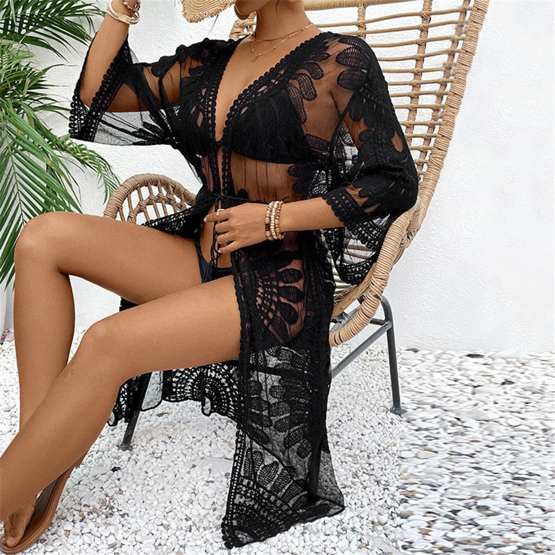 Kimono de plage en mousseline brodé