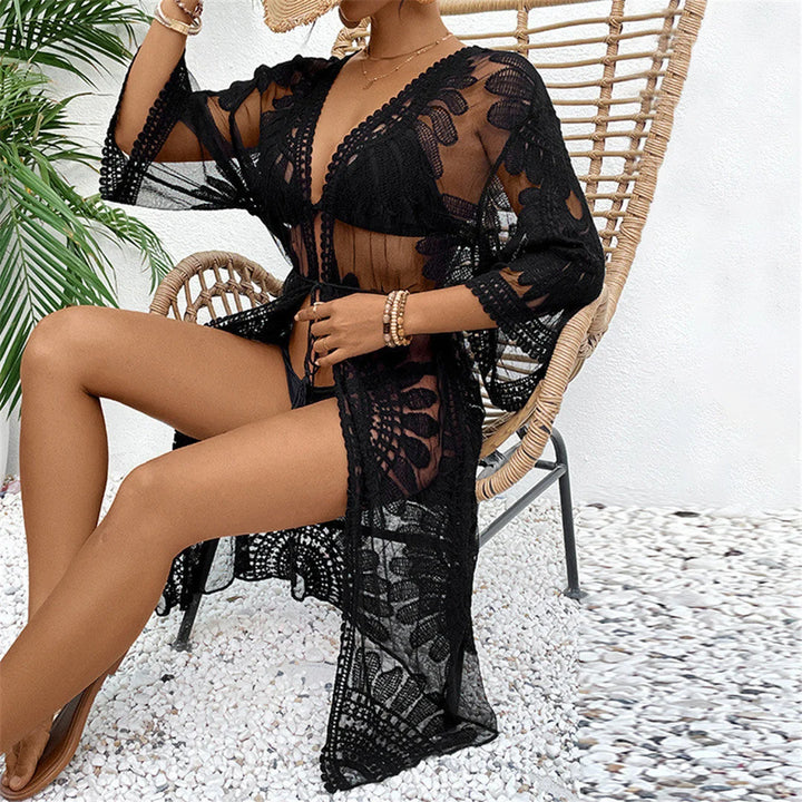 Kimono de plage en mousseline brodé