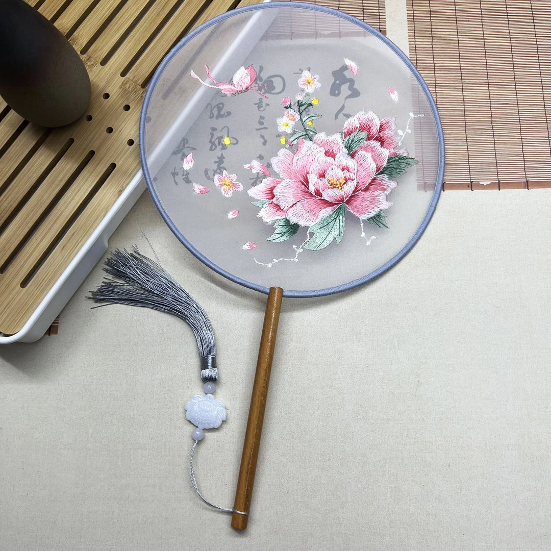 Éventail Japonais Brodé Argent