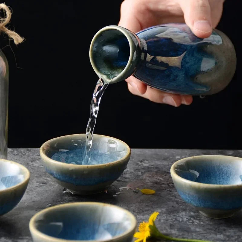 Japanese blue ceramic tea set