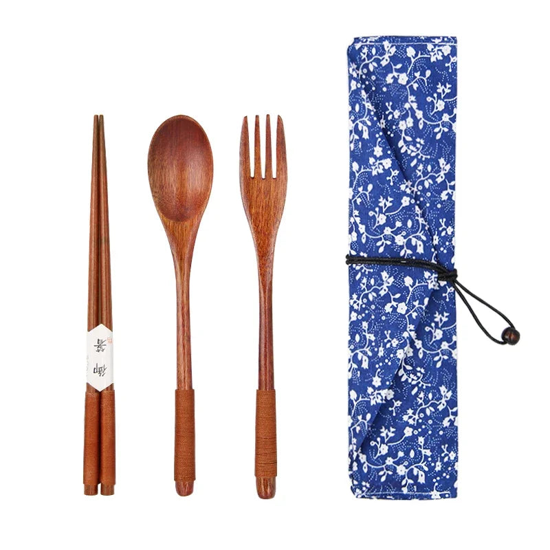 Japanese portable wooden cutlery blue
