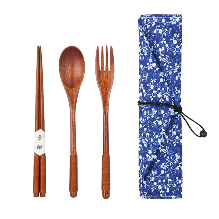 Japanese portable wooden cutlery blue