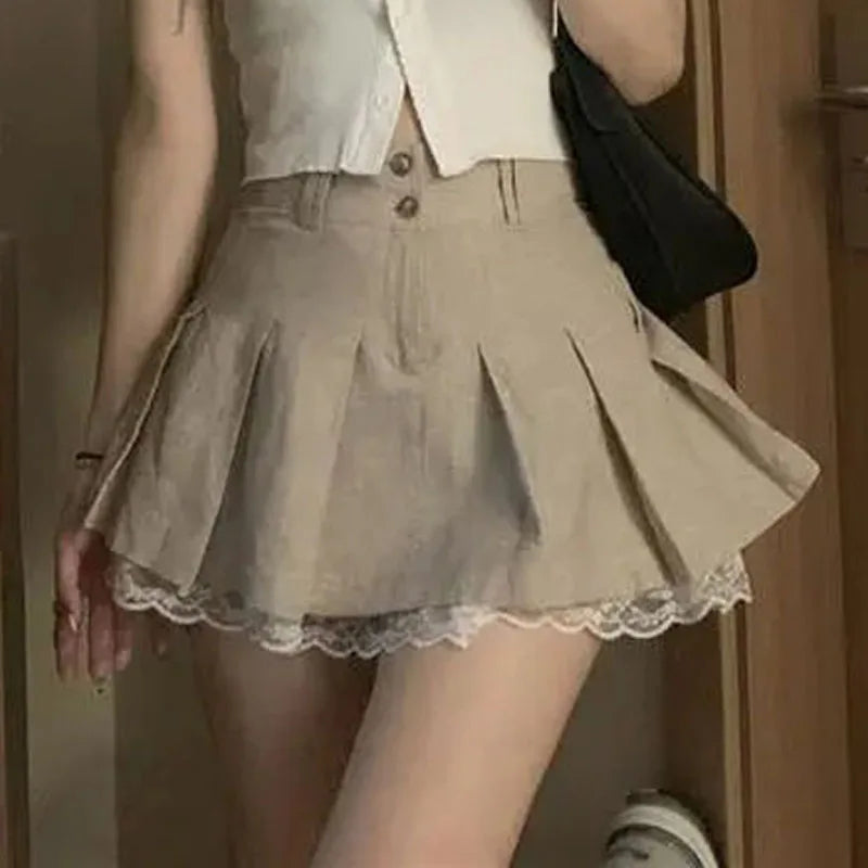Mini Jupe Japonaise à Dentelles Beige