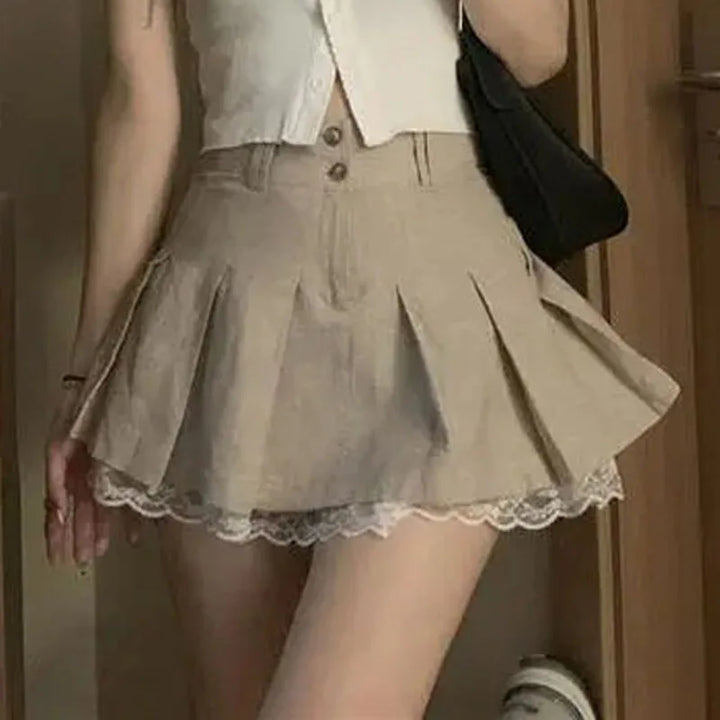 Mini Jupe Japonaise à Dentelles Beige