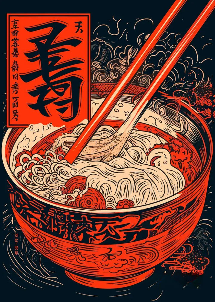 Affiche Japonaise de Décoration Restaurant Motif Bol et baguette