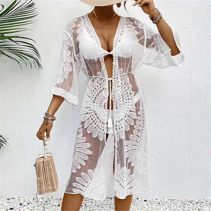 Kimono de plage en mousseline brodé