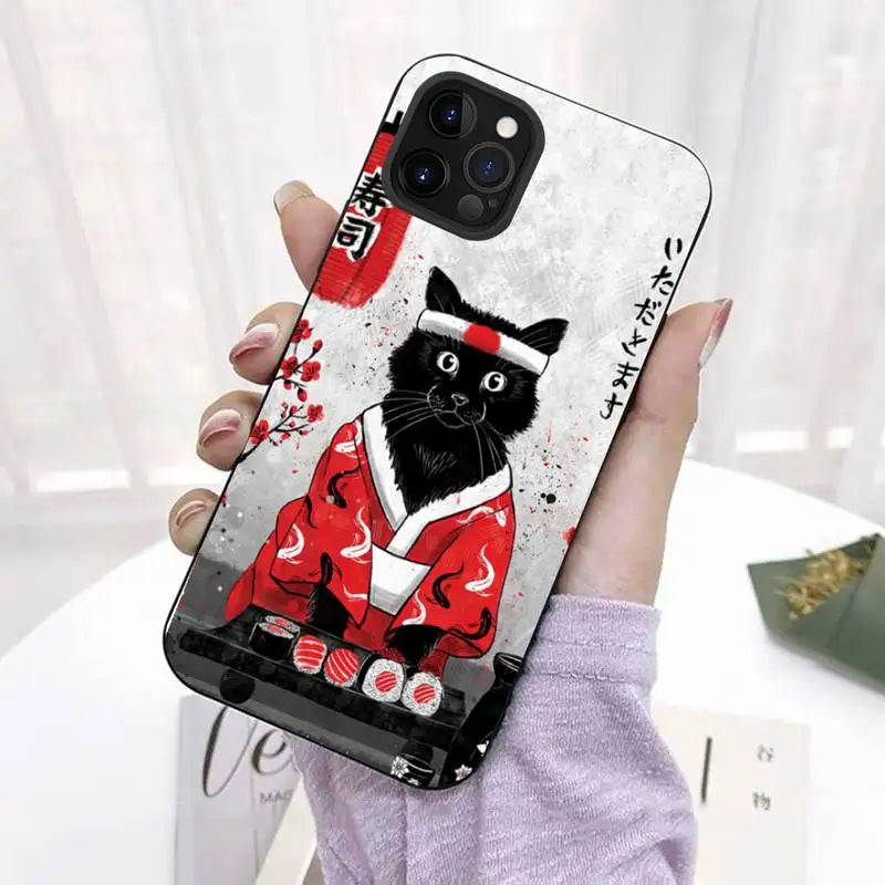 Coque de téléphone japonaise chat samourai