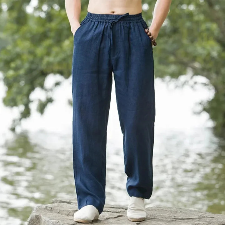 Pantalon Japonais d’Eté Léger en Lin Bleu