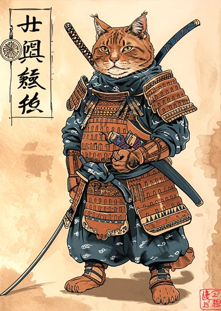 Affiche Japonaise Rétro Chat Samouraï