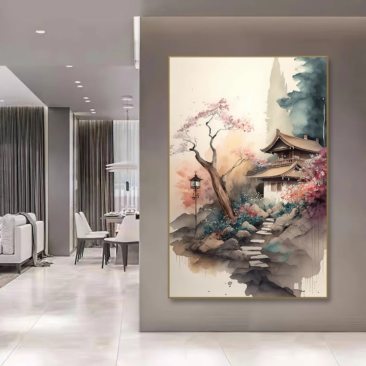 Tableau Paysage Japon Roches et Cerisiers