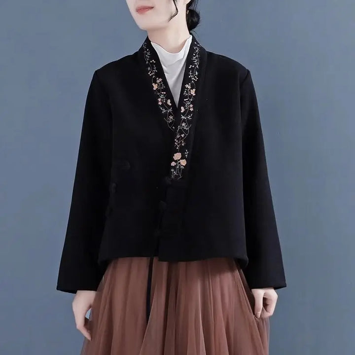 Veste Kimono Femme Brodée noir
