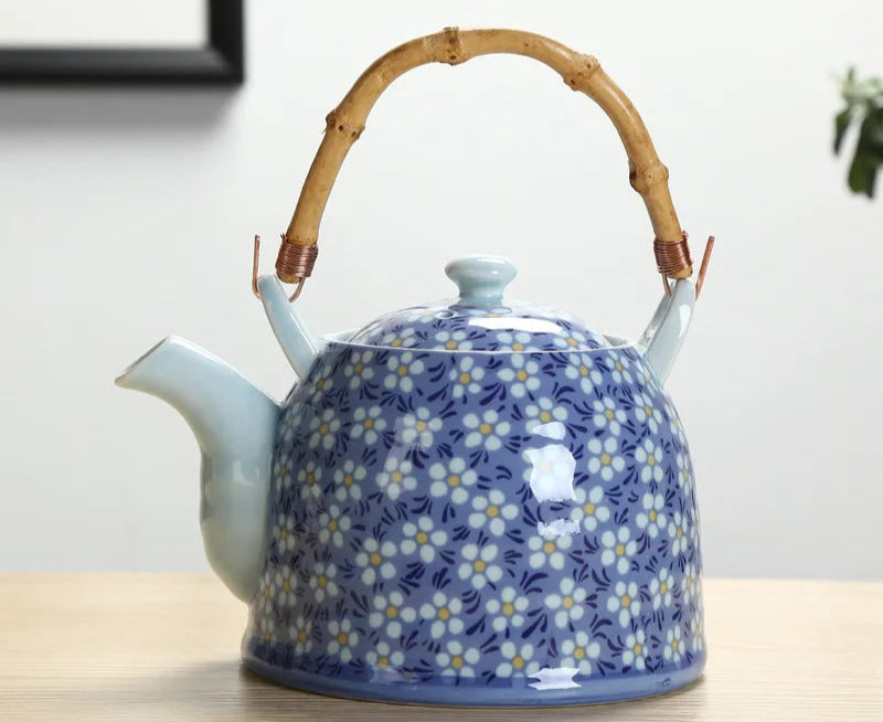 Théière Japonaise Fleurie Bleu