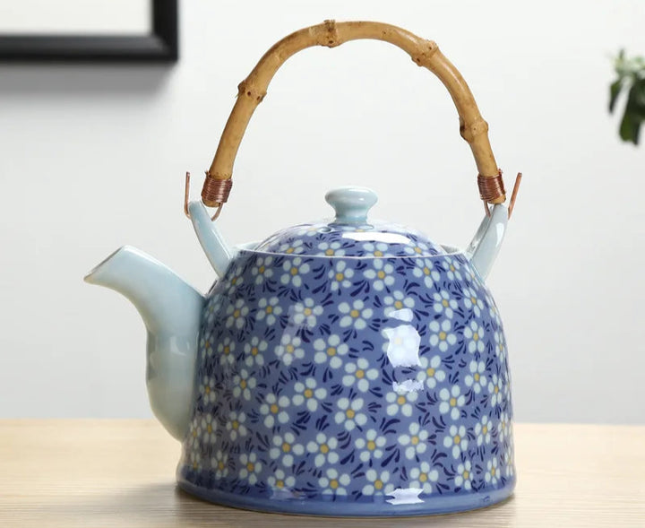Théière Japonaise Fleurie Bleu