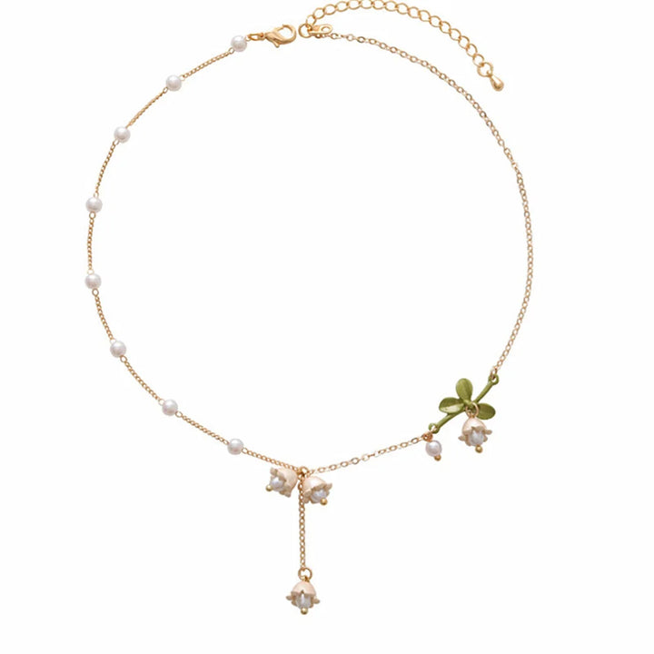 Japanese Lily of the Valley Flower Beaded Necklace