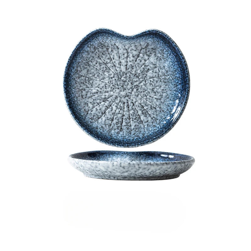 Assiette Japonaise Ronde Irrégulière Bleue