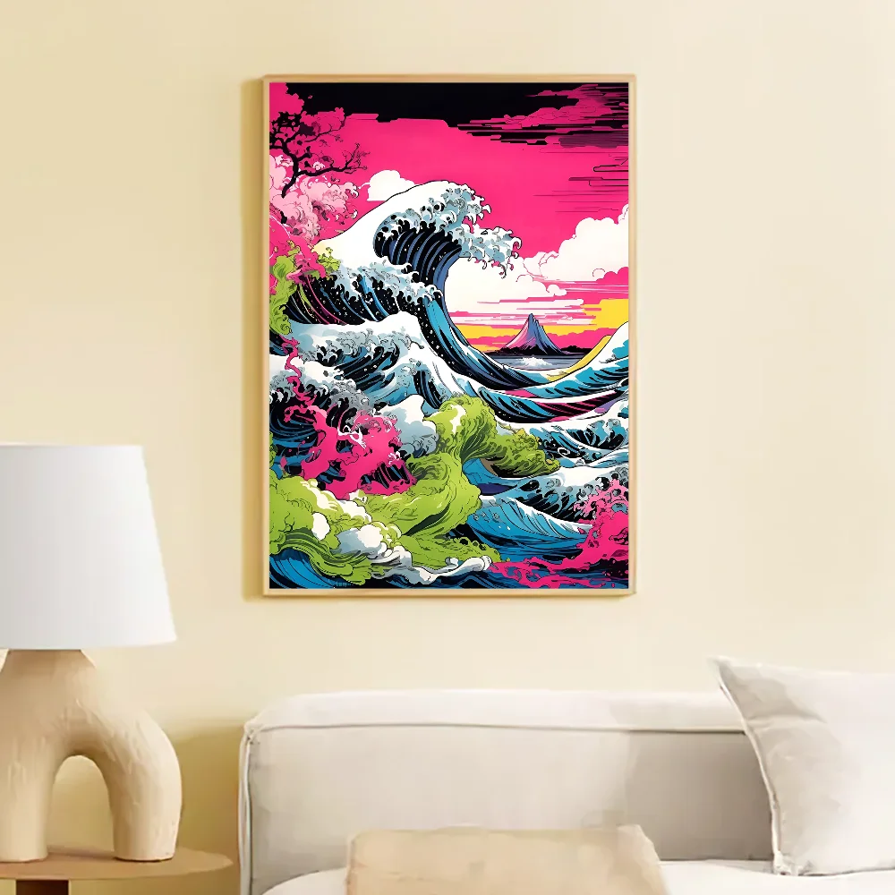 Tableau Japonais Paysage Coloré Vague