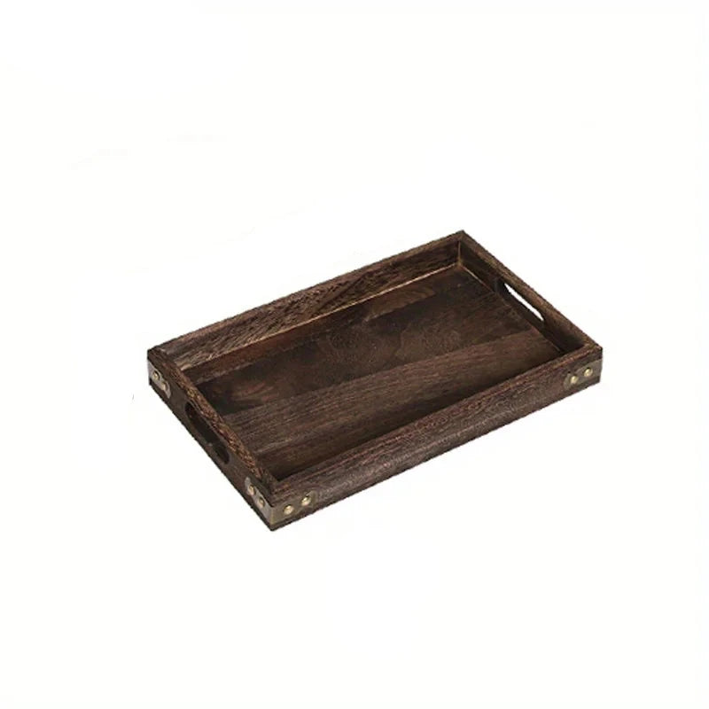 Rectangular wooden tea service tray
