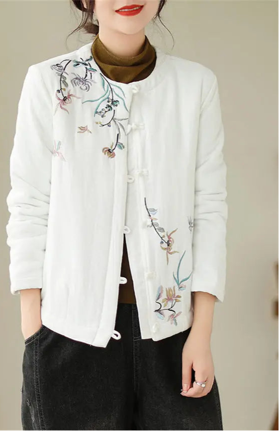 Veste Kimono en Coton pour Femme Beige