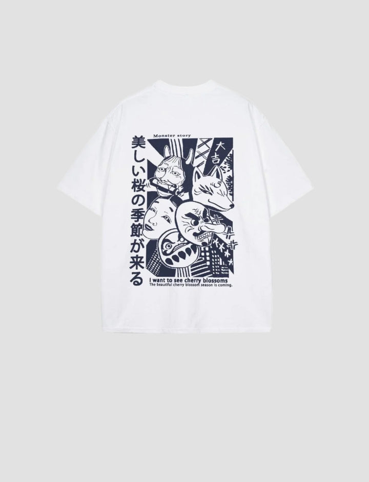 T-shirt Oversize à Illustration Japonaise Blanc