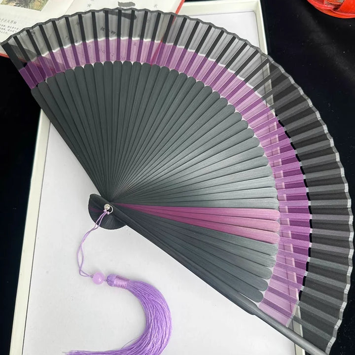 Éventail japonais bambou noir violet