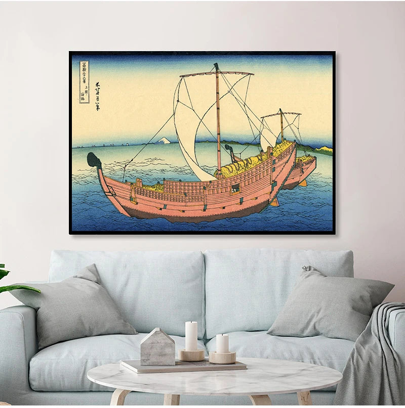 Tableau Japonais motif Bateau sur Mer