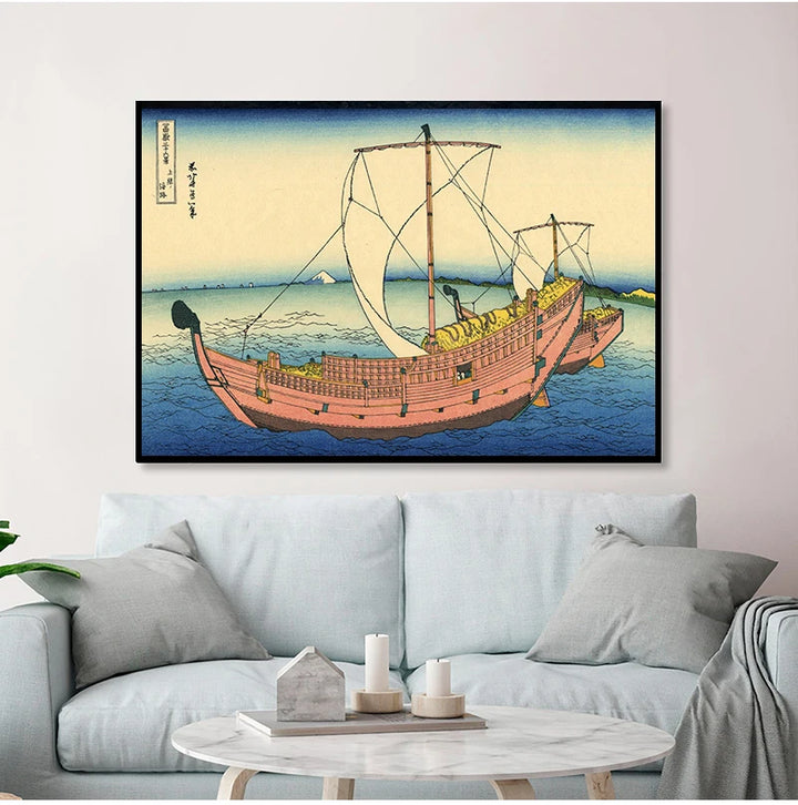 Tableau Japonais motif Bateau sur Mer
