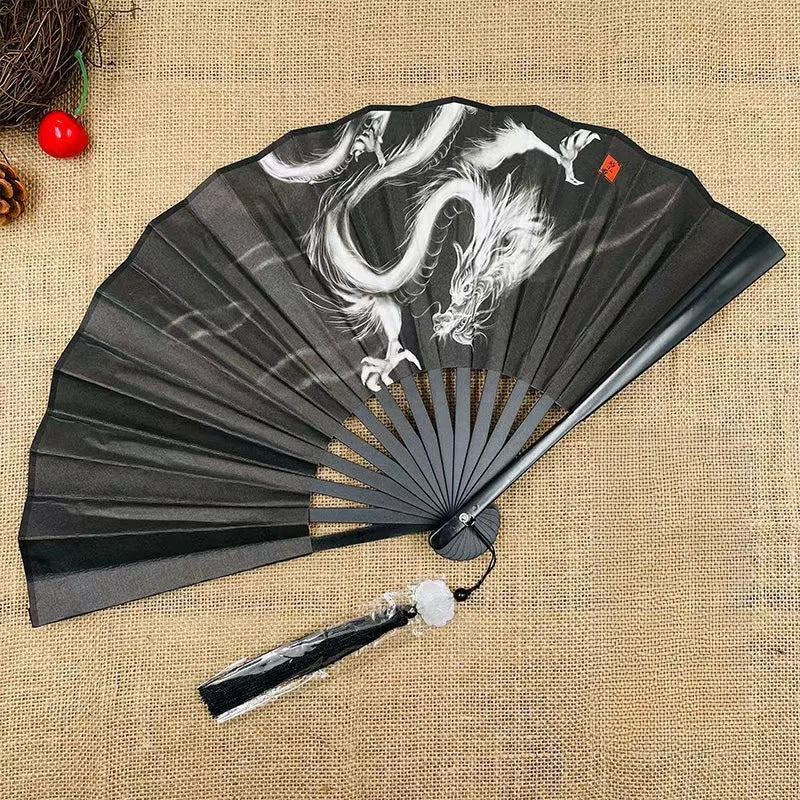 Éventail homme dragon blanc