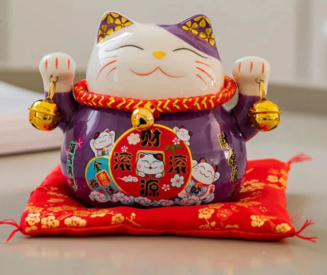 Lot De 2 Carillons à Vent Chat Porte-Bonheur Maneki Neko - Style Japonais Bleu - Décoration Suspendue Pour Jardin Et Balcon