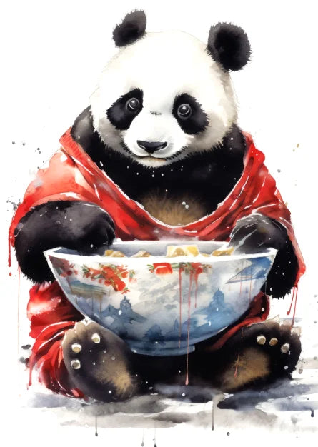 Affiche Japonaise Panda Géant Bol en Main