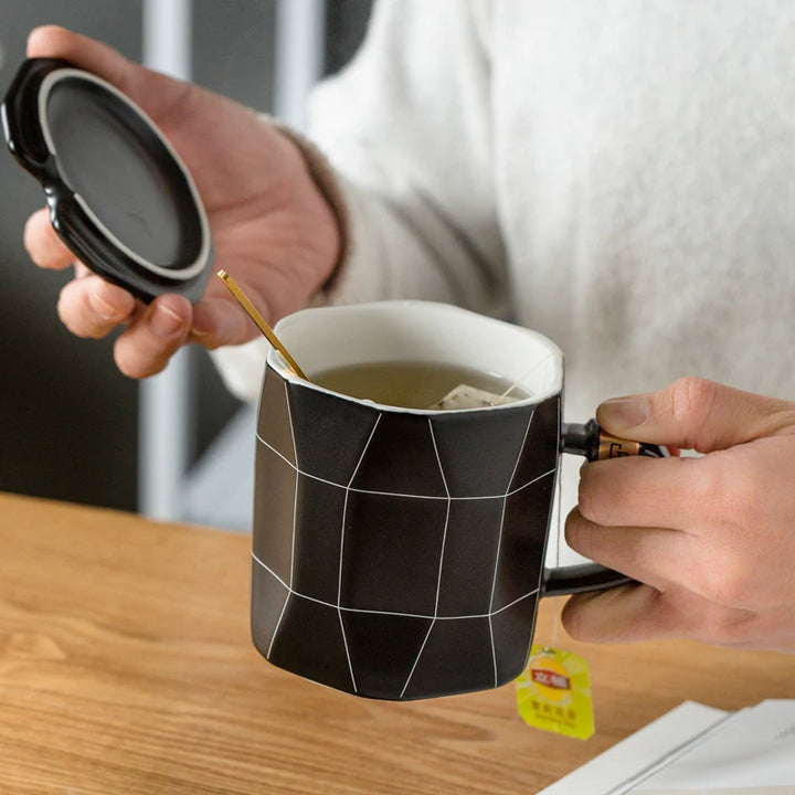 Mug Japonais Géométrique À Couvercle Résistant