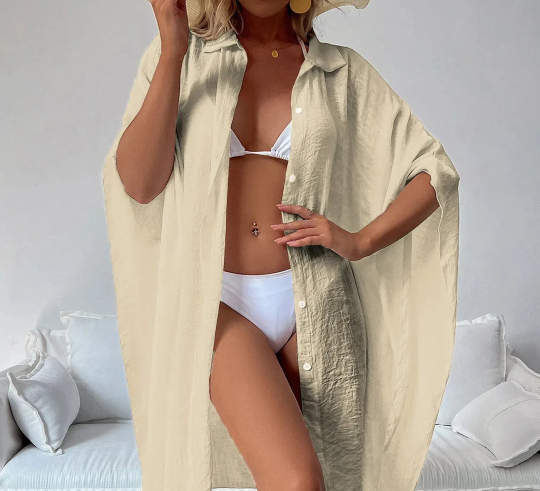 Kimono de Plage Uni Beige