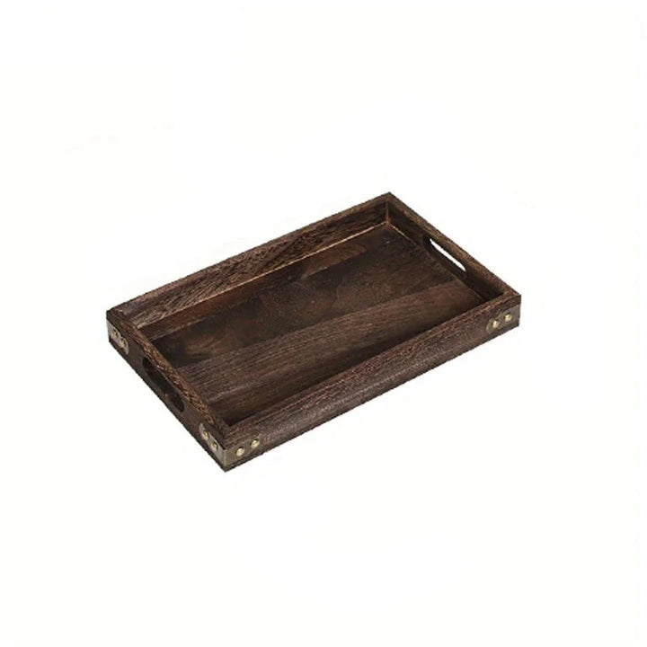 Rectangular wooden tea service tray