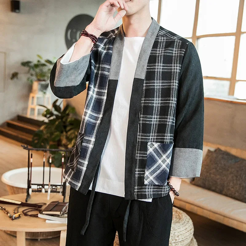 Veste Kimono Homme à Carreaux