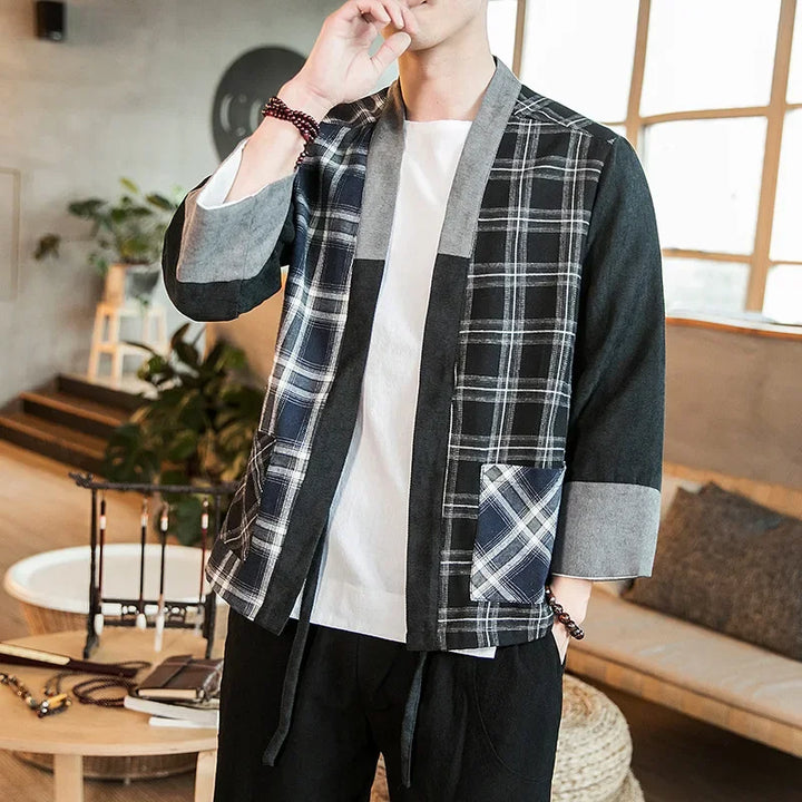 Veste Kimono Homme à Carreaux